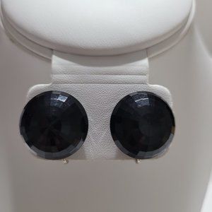 Vintage Dalsheim Signed Faceted Button Clip On Earrings Black